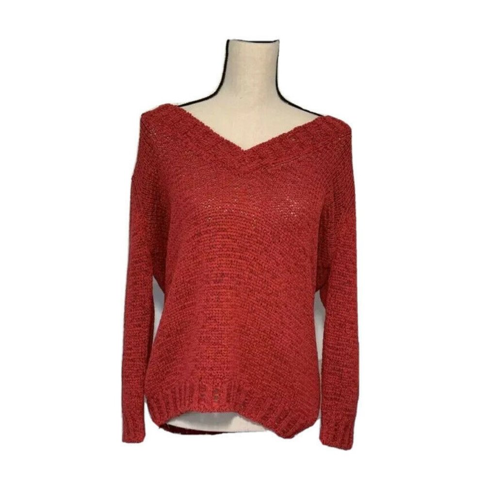 Tint Womens Pullover Sweater Red Long Sleeves V Neck Ribbed XL New